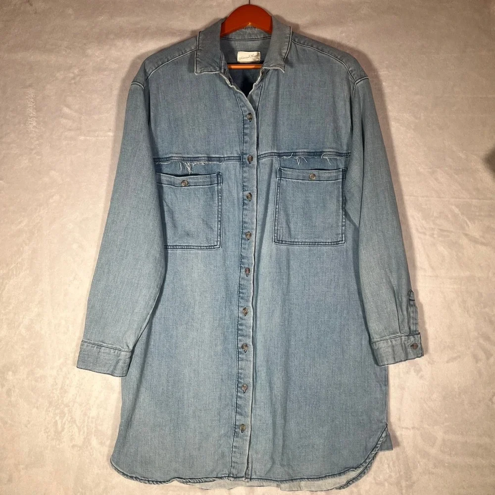 universal thread denim shirt dress Universal Thread womans denim shirt dress in light blue Sz XL embroidered  cowboy boots and fringe. One- of-kind piece. Upcycled dress